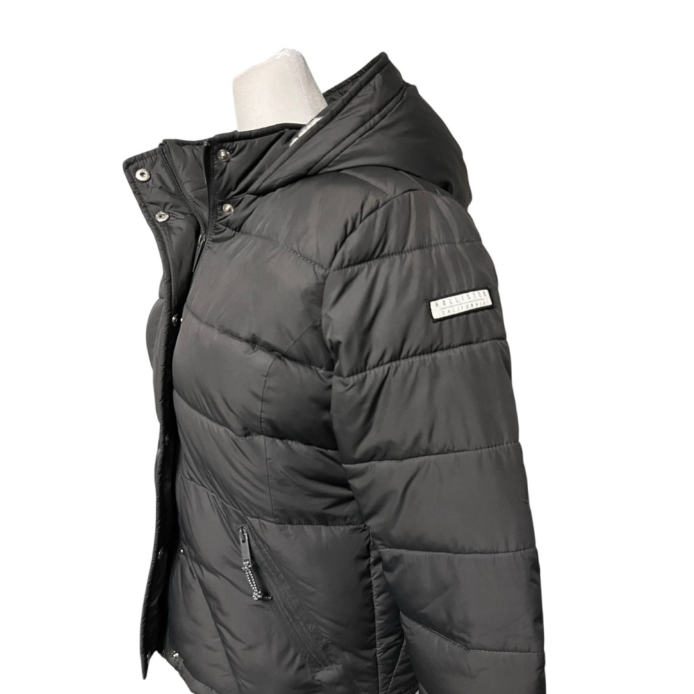 Hollister Gray Sherpa Lined Hooded Puffer Jacket Coat Size Medium - Picture 6 of 12